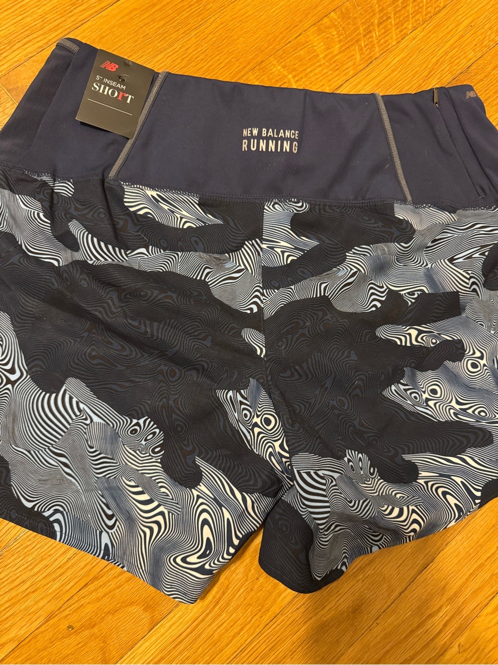New Balance Women’s Navy and Light Blue Swirl Athletic Shorts - Picture 3 of 5